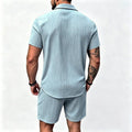 Men Vertical Wrinkle Lapel Short Sleeve Shirt Regular Fit | SAMAG