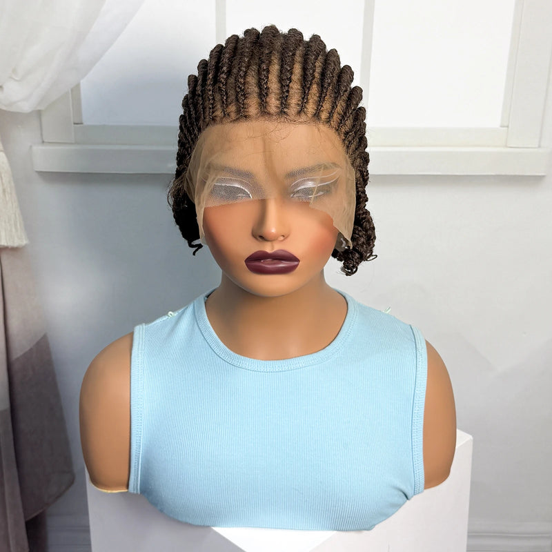 Short Ombre Cornrow Braided Bob Wig Synthetic Full Lace Braided Lace Wig with Baby Hair Knotless Handmade Braids Wigs for Women