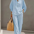 Ladies' Leisure Shirt Set, Lazy and Relaxed Feel, Top Choice for Commuting and Vacation, Lightweight and Slightly Sheer