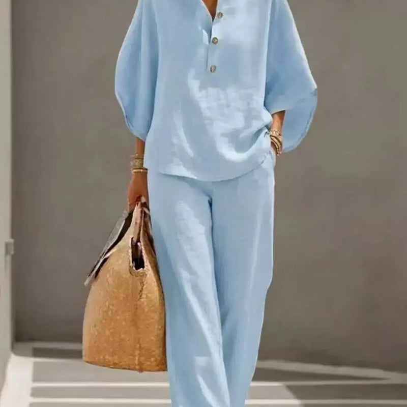 Ladies' Leisure Shirt Set, Lazy and Relaxed Feel, Top Choice for Commuting and Vacation, Lightweight and Slightly Sheer