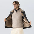 Faux Fur Faux Leather Men Jacket Thickened Plush Lining Warm PU Leather Jacket Brown Leather Jacket Winter Faux Fur Collar Coat