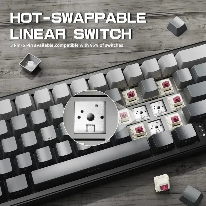ATTACK SHARK X66 Bluetooth Wireless Wired Mechanical Keyboard RGB Gasket Hot Swappable Knob Side Printed PBT Keycaps for Gaming