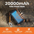 Solar Power Bank 20000mAh Built-in Cables, Wireless Charger for Phones & Apple Watch, 20W Fast Charging Battery Pack with USB C