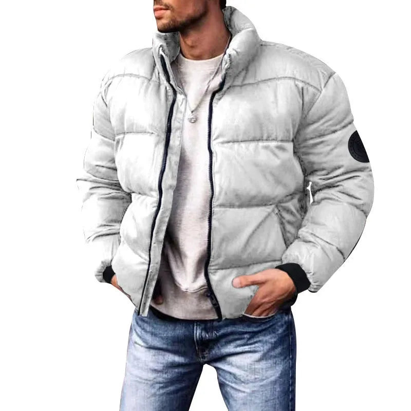 2025 Winter New Men's Down Cotton Jacket Daily Casual Windproof Warm Parkas Outwear Short Stand Collar Warm Cotton Clothing