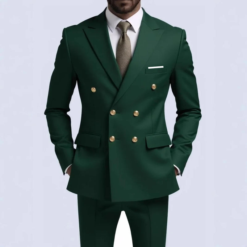 Fashion New Men's Leisure Boutique Business Banquet Solid Color Wedding Double Breasted Slim Fit Suit Blazers Jacket Pants