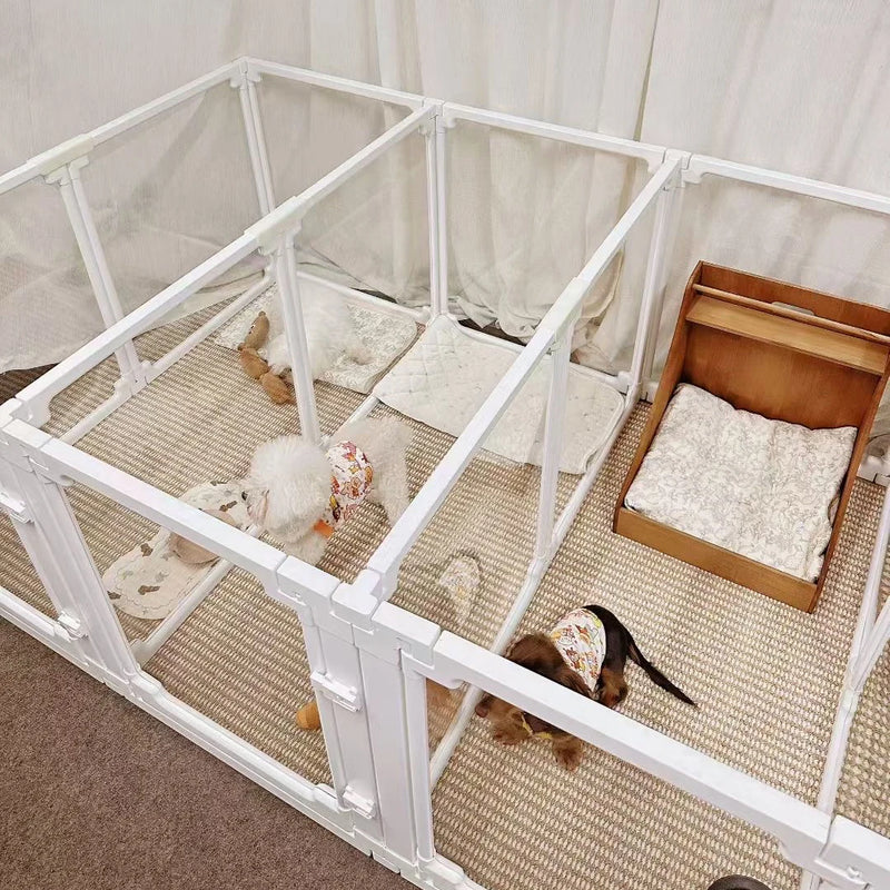 DIY Dog Playpen Puppy Cat Rabbit Ferret Transparent Pet Pen Easy Assemble Whelp Crate Kennel Cage Enclosure with Wheels