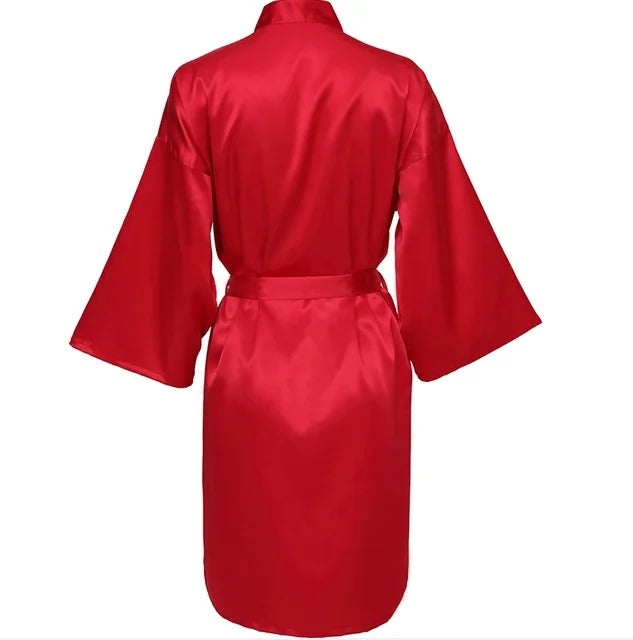 Solid Satin Night Robe, Elegant Half Sleeve V Neck House | SAMAG