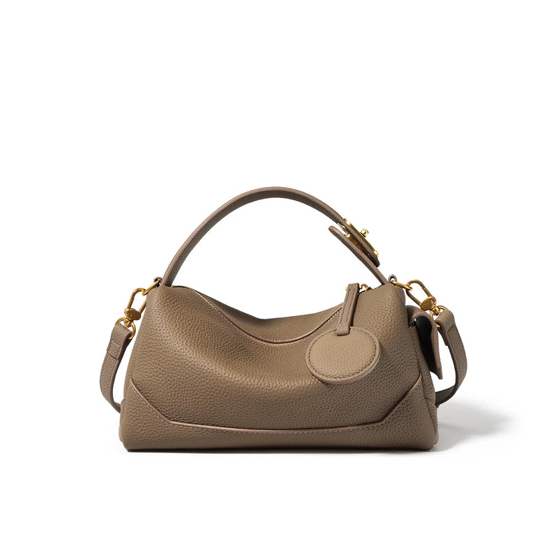 Women Genuine Leather Pillow Bag Designer Metal Hardware Top Handle Ladies Handbag Small Boston Tassel Girls Beige Leather Bag
