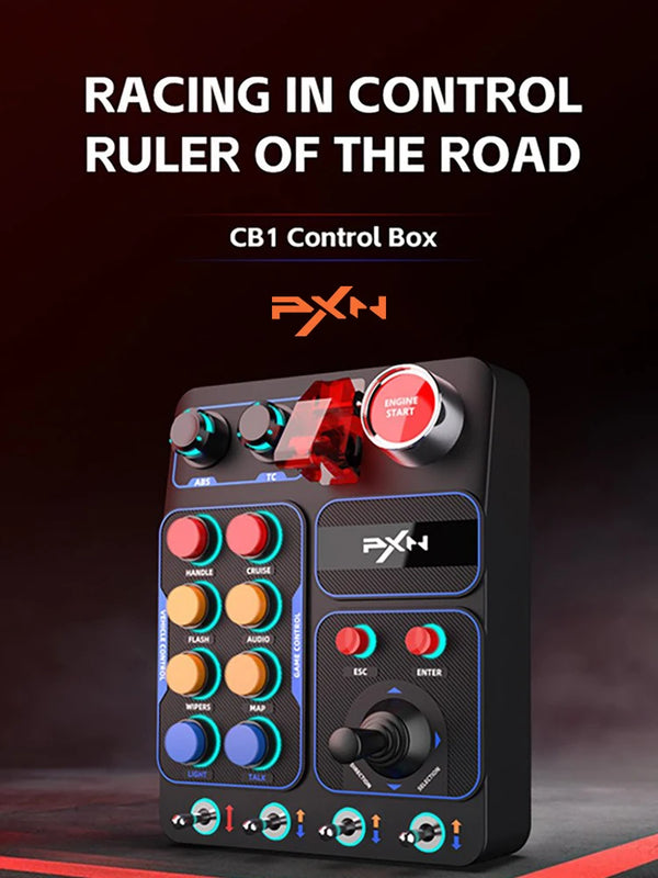 Original PXN CB1 Racing Game Central Control Box with Fixture, Equipped with 30 Programmable Buttons, PC Racing Game Controller