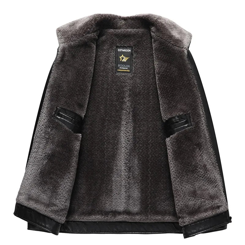 Winter Thick Warm Fur Integrated Leather Jackets Men's High Quality Solid Casual Business PU Coat Retro Versatile Men Clothing