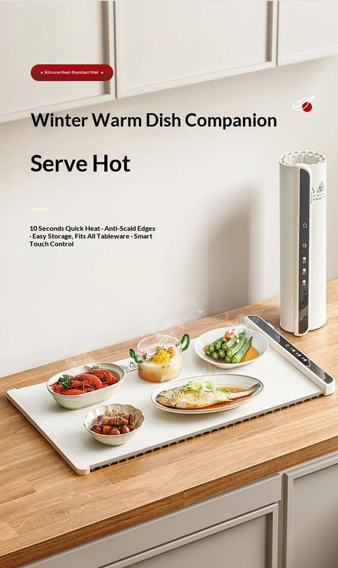 Foldable Electric Food Warming Tray, Portable Smart Heating Mat with 3 Temperature Modes, Fast Constant Temperature Food Warmer
