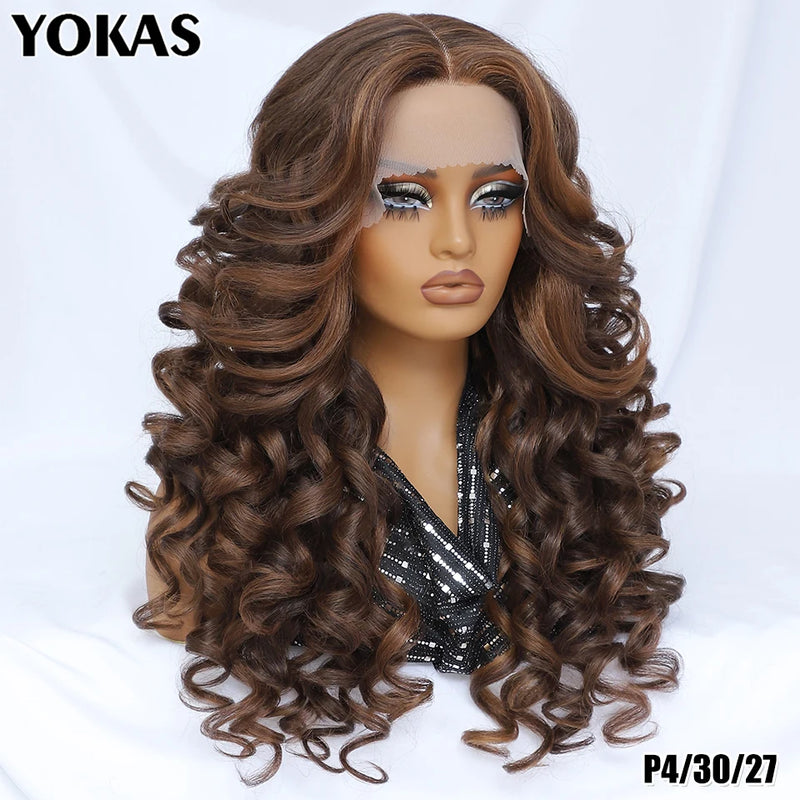 24 Inch Synthetic Lace Front Wigs For Black Women Curly Afro Lace Wigs for Afro Women Chocolate Brown Lace Front Wigs For Woman