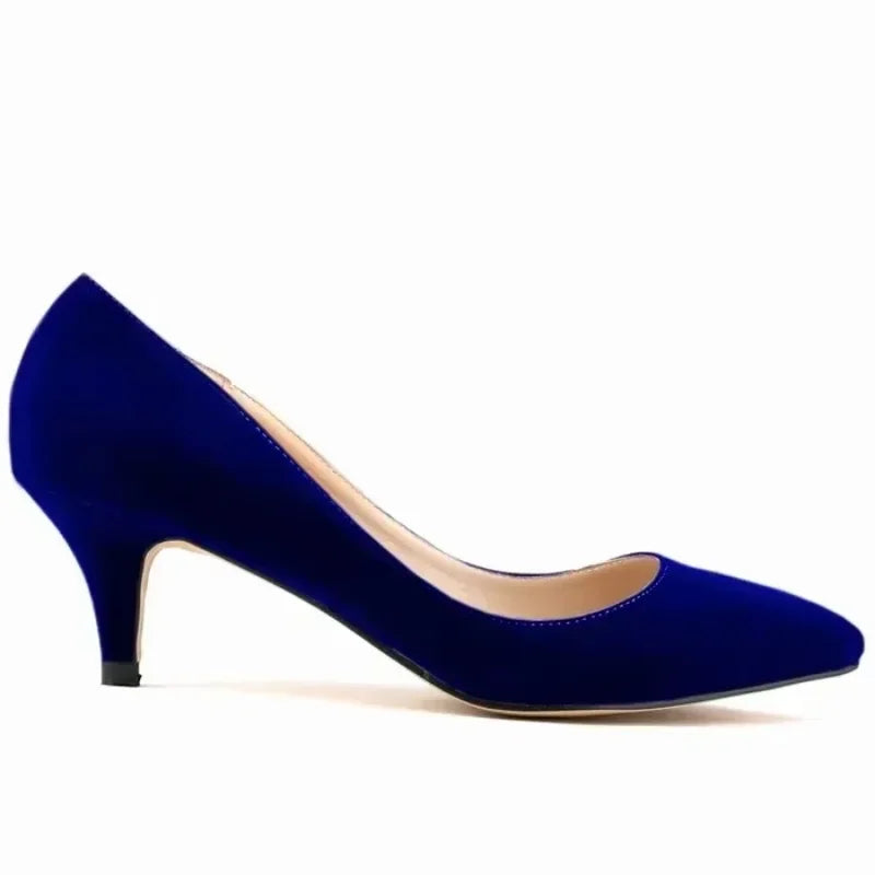 Large Size Women Solid Color Pumps Classic 5cm Low High Heels Breathable Slip On Pointed Toe Stiletto Female Work Wedding Shoes