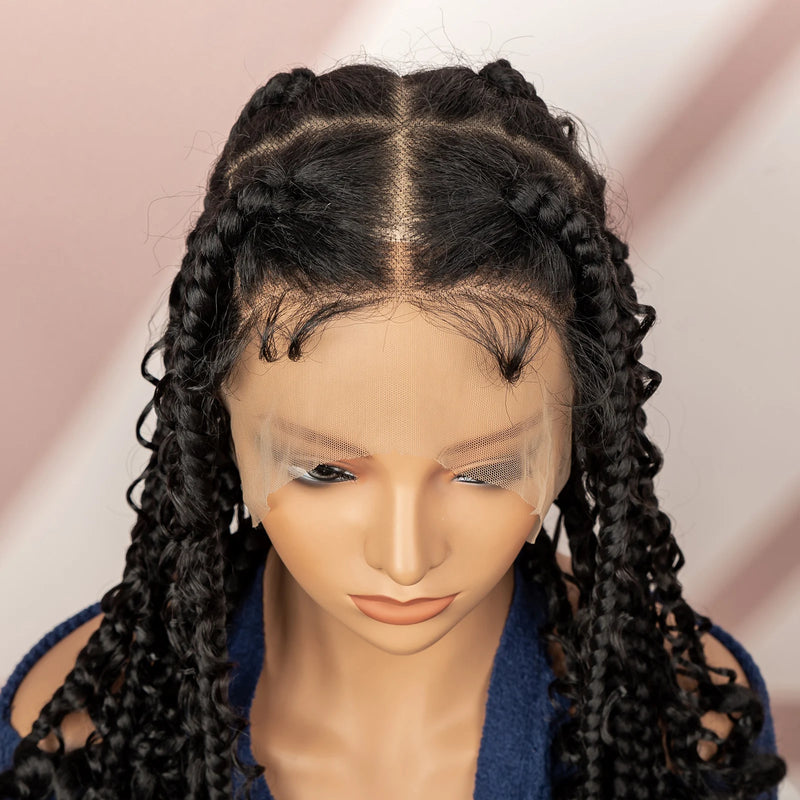 Full Lace Braided Wigs 16 In Synethetic Crochet Hair Wig Box Braids Boho Hairstyles Wigs for Women Short Bob Wig Knotless