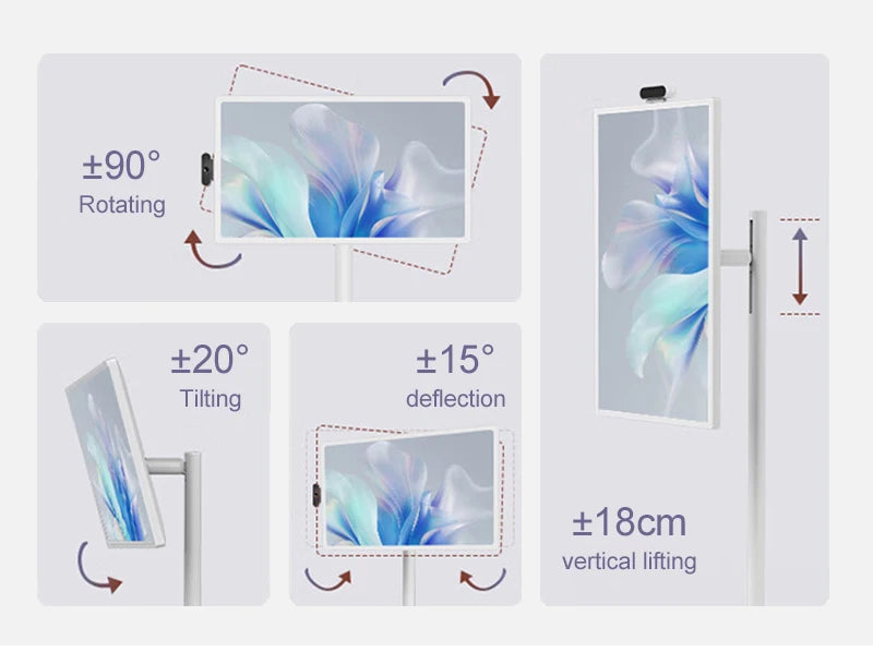 21.5 Inch Wireless Recharging Movable Monitor Vertical Lcd Stand by Me Portable Touch Screen Smart Tv with Wheels