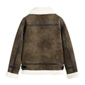 Men's Short Biker Style PU Leather Jacket Trendy Flight Coat Flip Collar Fur Lined Fashion Outerwear