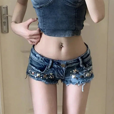 Sexy Mini Women's Denim Shorts American Retro Y2K Rivet | SAMAG