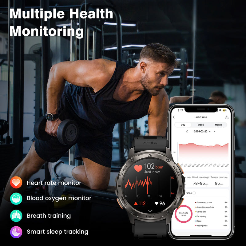 [Hot Selling] KOSPET TANK T3 Smart Watch For Men with Call and Text Digital Fitness Watches AMOLED AI Voice AOD BluetoothTracker