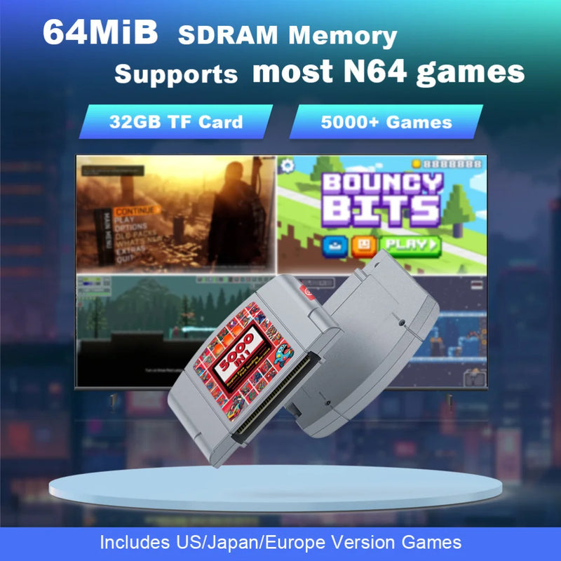 N64 Game Cartridge 5000 In 1 Game Card For Nintendo 64 Console With Free 32GB TF Card Compatibility 64DD/SNES/GB Games Ultiretro