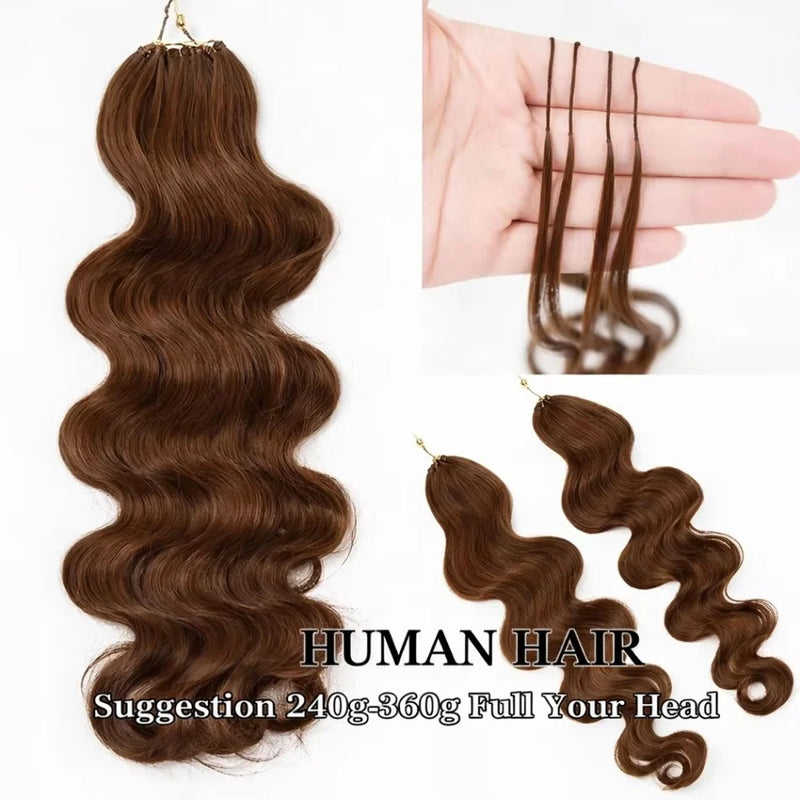 12A Body Wave Chocolate And Natural Black Pre-Separated Feather Crochet Invisible Crochet Hair Extensions Body Wave Crochet Human Hair For Women