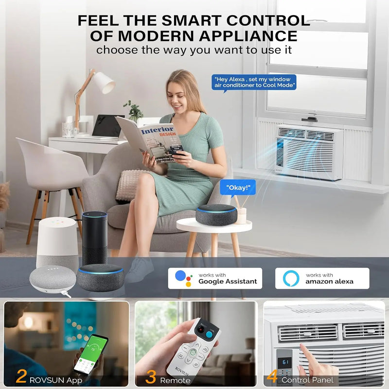 6000 BTU Smart Window AC with WiFi, Remote & App Control, Energy Saving & Timer, Custom