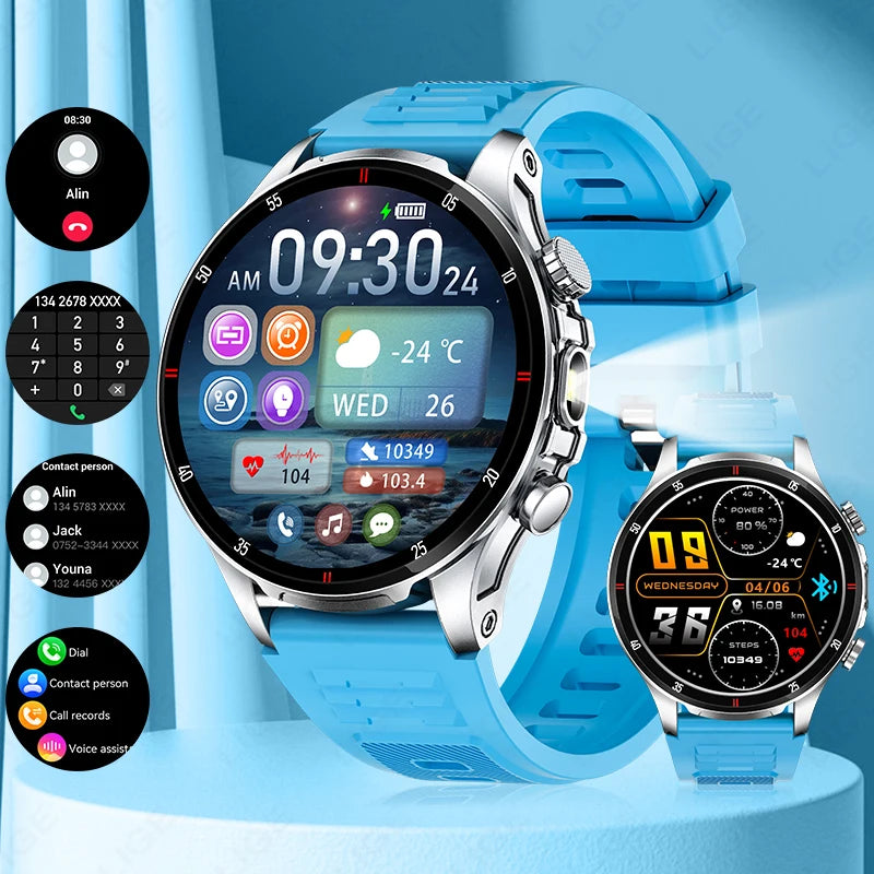 New Business Smart Watch Men LED Flashlight Bluetooth Call Heart Rate Sleep Monitor Outdoor Sports Fitness Waterproof Smartwatch