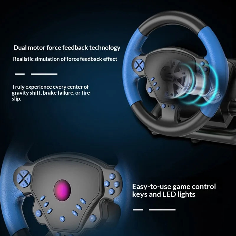 4-in-1 Game Steering Wheel for PS4/PC/Android/iOS - Bluetooth & USB Connectivity with Dual Motor Vibration & RGB LED Lights