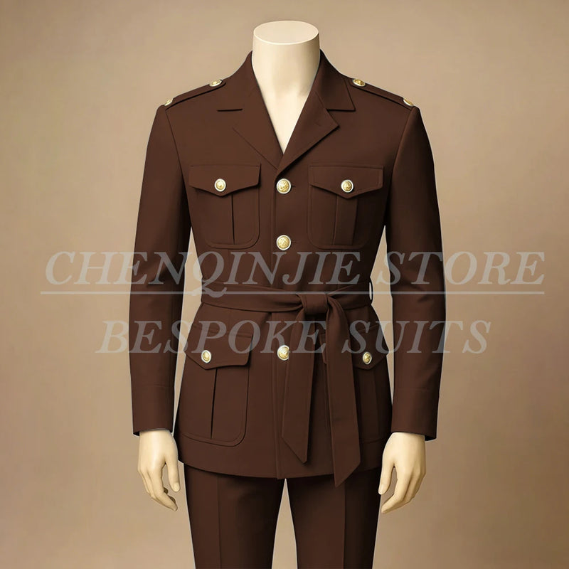 Black Men's Suits Elegant Safari Single Breasted Notch Lapel Slim Fit 2 Piece Jacket Pants Full Sets Customzied Male Clothing