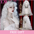 LM Medium Length Pink Cosplay Wig Heat Resistant Costume Party Synthetic Wigs 2 Clip On Ponytail 7 Colors