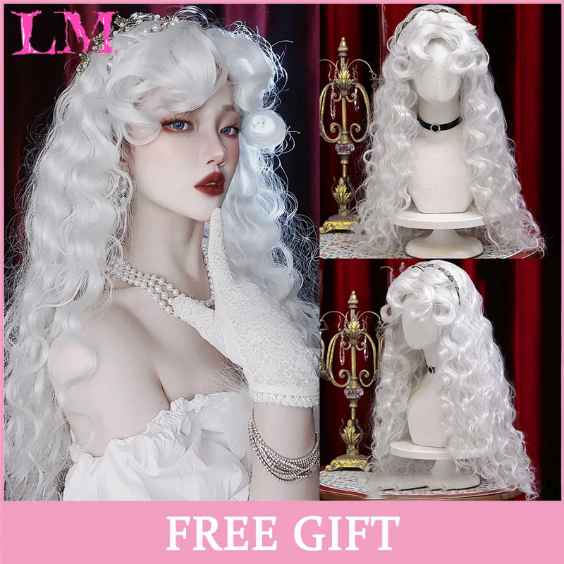LM Medium Length Pink Cosplay Wig Heat Resistant Costume Party Synthetic Wigs 2 Clip On Ponytail 7 Colors