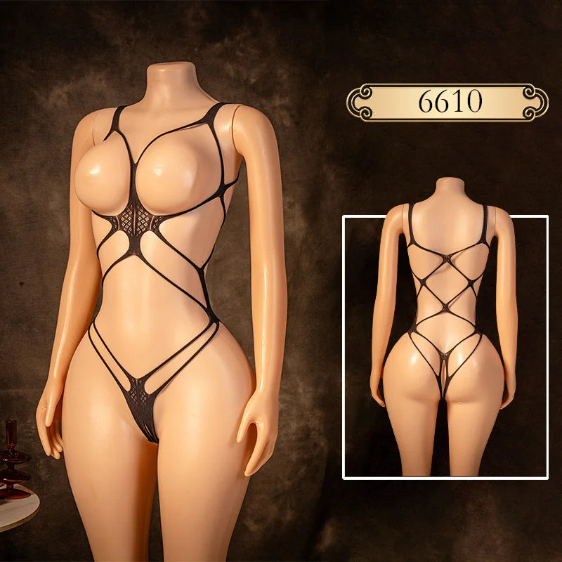 Women's Porn Sex Underwear Sexy Lingеrie Mesh Crotchless Bodystocking Bodysuit Full Body Stockings Open Bra Erotic Lingerie