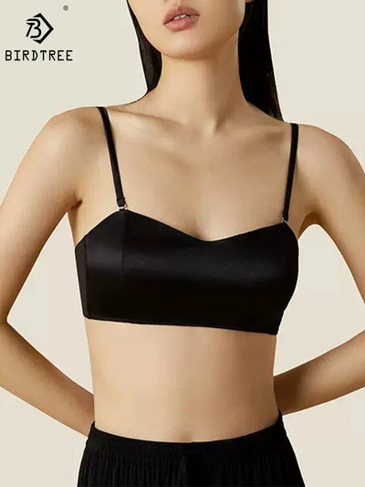 BirdTree Silk Lining Wire Free Soft Bra, Women Satin | SAMAG