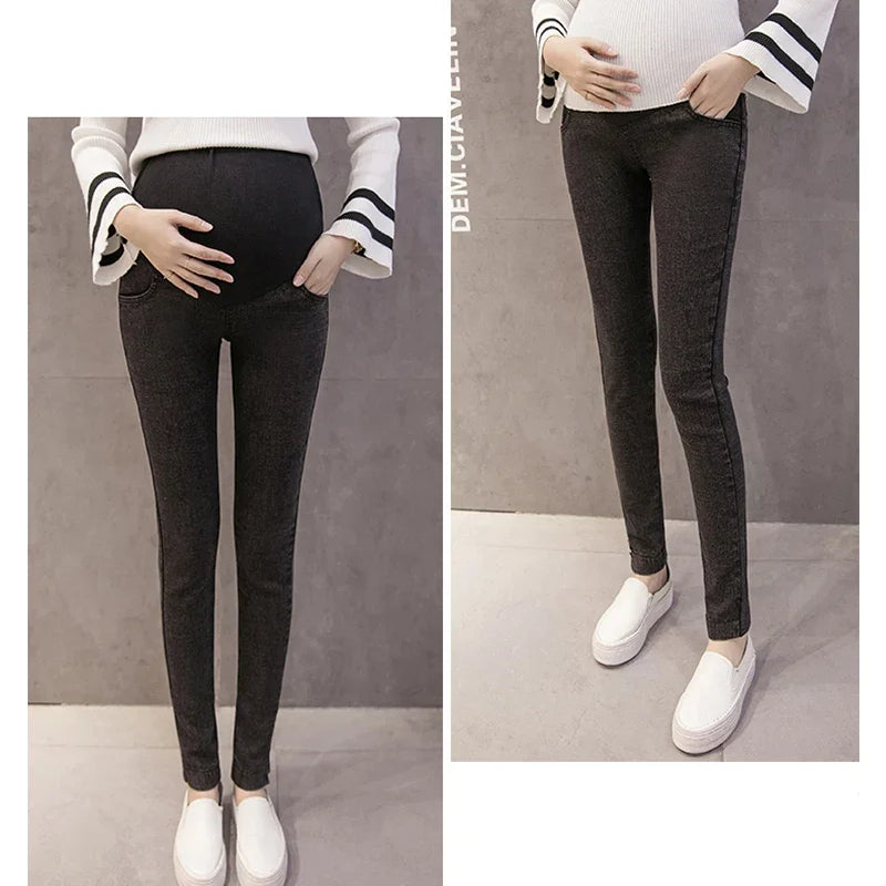 Maternity Pregnancy Skinny Trousers Jeans Pants Elastic Pregnant Women's Feet Stomach Lift  Stretch Denim