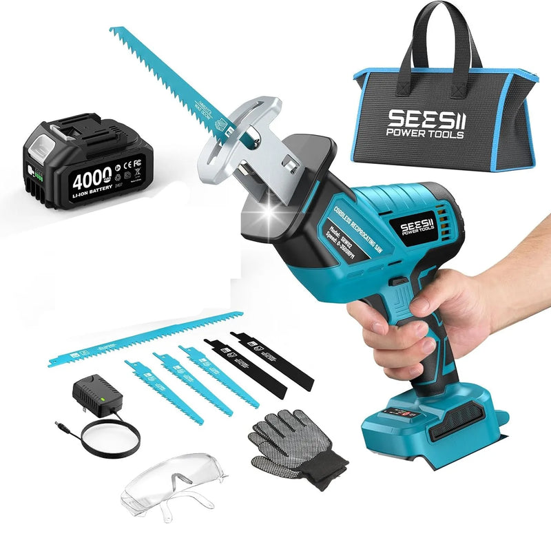 SEESII Reciprocating Saw Cordless Cutting Variable Speed 3500 RPM Brushless Motor with 6 Blades Portable - View 10 | SAMAG