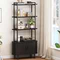 71" Tall Bookshelf,4-Tier Book Shelf with Storage Cabinet,Modern Bookcase with Sliding Door & Adjustable Footpad