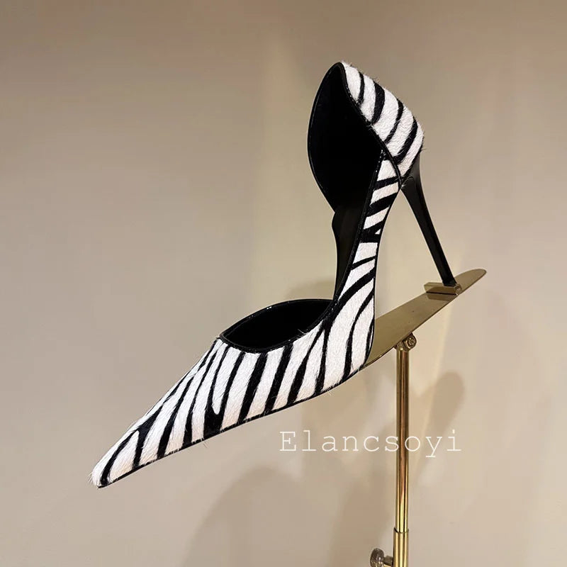 Pump Women's Pointed Zebra Print High Heels Office Shoes Spring Shallow Mouth Stiletto High Heels Single Shoes Commuter Shoes