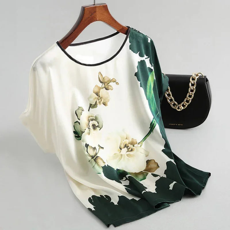 Plus Size Women's Silk Satin Blouse Spring Summer Floral - View 9 | SAMAG