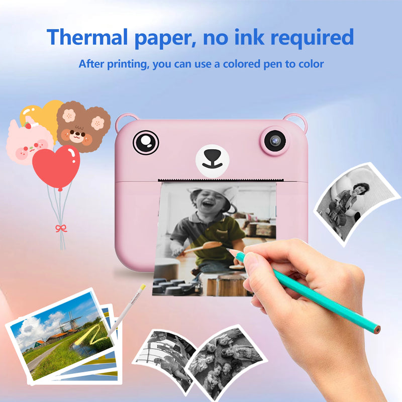 Digital Camera For Kids Instant Print Portable Small Camera With 32G Memory Card And 3 Rolls Printing Paper, Gift For Boys&Girls