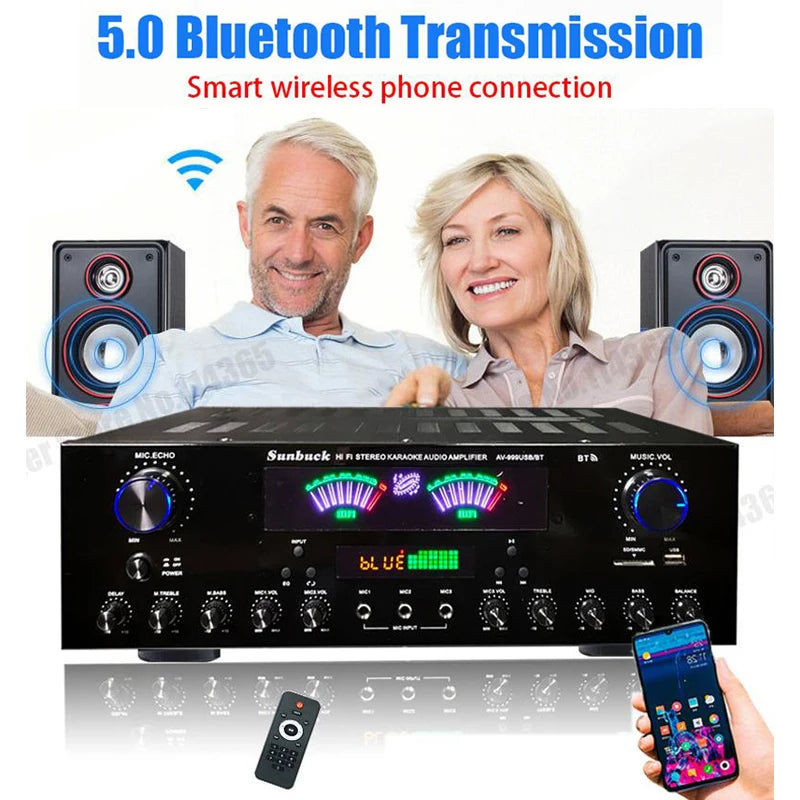 SUNBUCK 999BT Bluetooth HiFi Sound Amplifier Dual Dynamic Screen Subwoofer High-power Amplifier S For Home Cinema System Karaoke