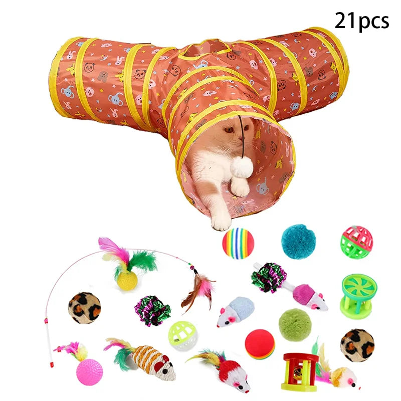 Cat Teaser Wand Toy Self Entertainment Maze Tunnel Collapsible Drill Channel Interactive Play Toy For Indoor Kitten Cat Pet