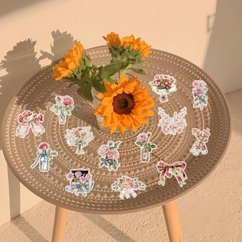50PCS Flower and Letter Flower Stickers Computer Mobile Handbooks, DIY Stickers