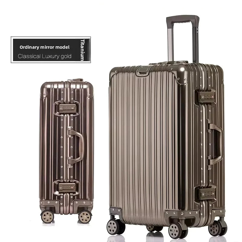 KLQDZMS German All Aluminum Magnesium Alloy Luggage 20 Inch Boarding Suitcase 28 Large Capacity Travel Business Leather Suitcase