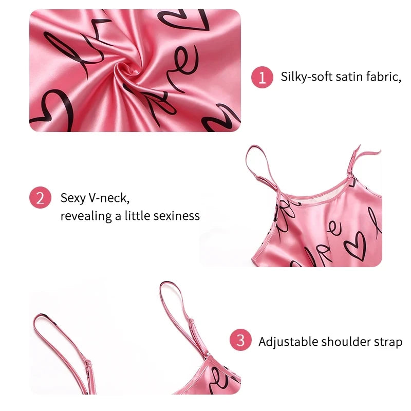 Summer Women Fashion Lace Sexy Sleeveless U-Neck Spaghetti Strap Lingerie Sain Sleepwear Comfortable Nightwear Home Clothes