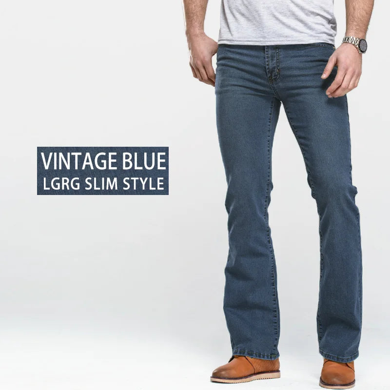 Men's Boot Cut Jeans Slightly Flared Slim Fit Blue Black | SAMAG