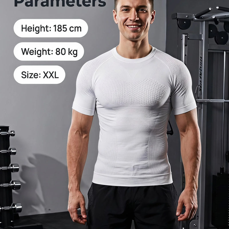 Men 3D Muscle Shaping Compression Tee Knitted Short Sleeve Shaperwear Gym Running Fitness Body Shaping Sport T-shirt