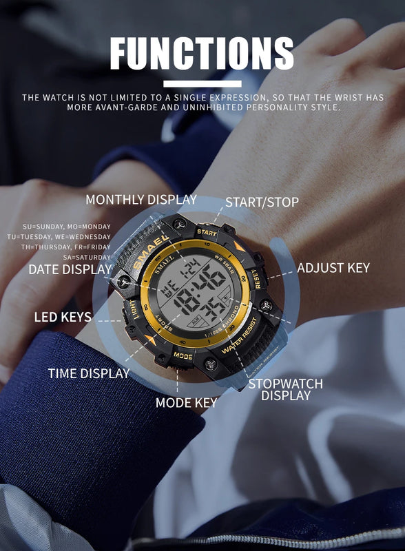 SMAEL 8123 Men's Digital Sport Watch - 50M Water Resistant LED Backlight Alarm Chronograph Stopwatch Shock Resistant