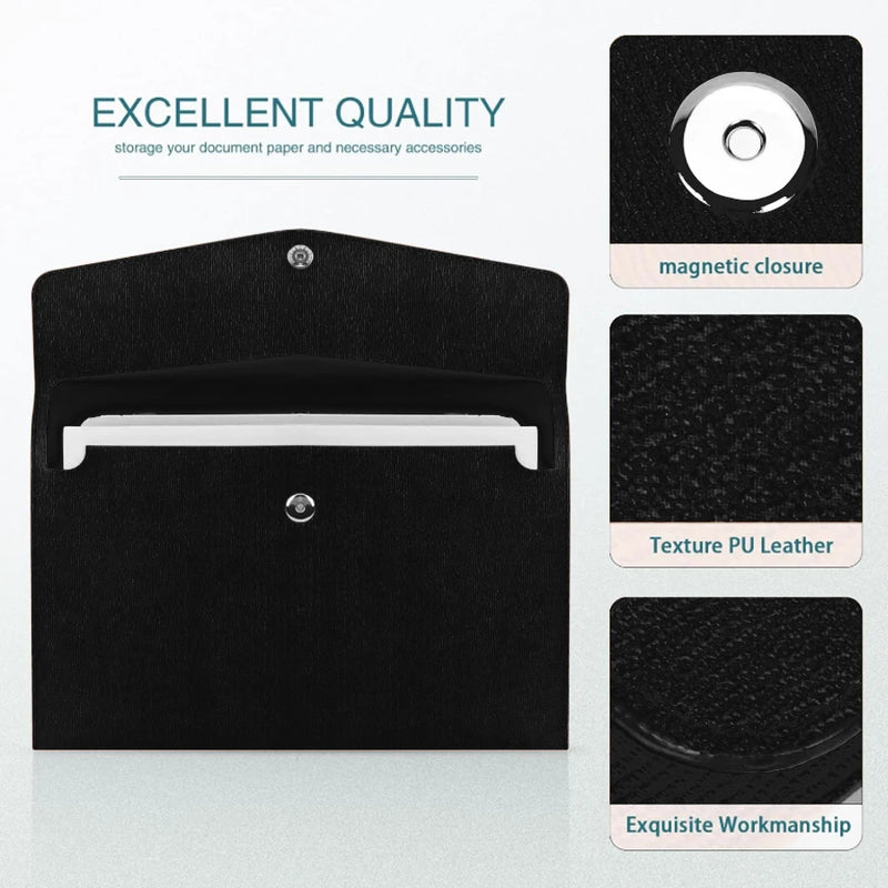 A4 Portable File Storage Bag Durable PU Material Expandable Folder - Popular File Storage Manager