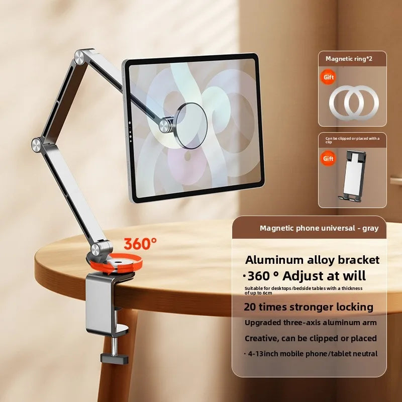 Tablet Desk Mount Stand,360° Rotating Adjustable Metal Arms Foldable, Sturdy Bed Mount for 4.7-13.5 Inch  iPad and Android