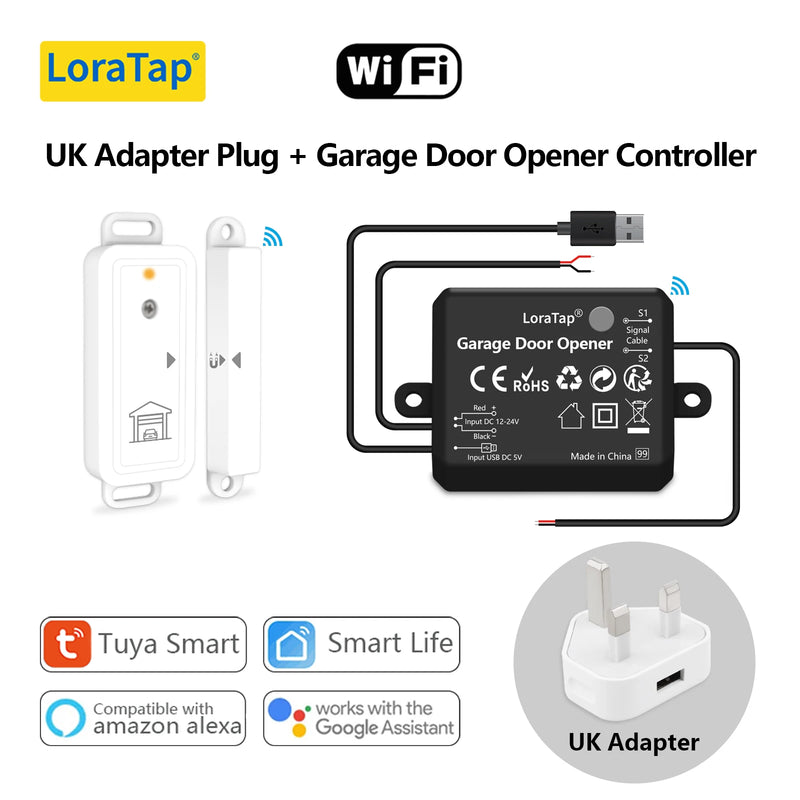LoraTap Tuya Smart Life AC DC Garage Door Wireless Sensor Opener Controller USB Charger Remote Control by Google Home Alexa
