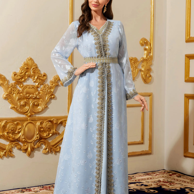 Muslim Abayas Moroccan Floral Maxi Kaftan Dress for Women | SAMAG